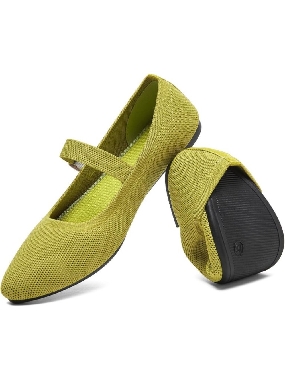 Women's Green Mesh Adjustable Buckle Strap, Pointed Toe Lightweight Ballet Flat